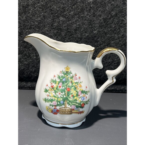 Vintage Lefton Christmas‎ Tree Sugar & Creamer Set Gold Trim #1659 RARE - Picture 5 of 9